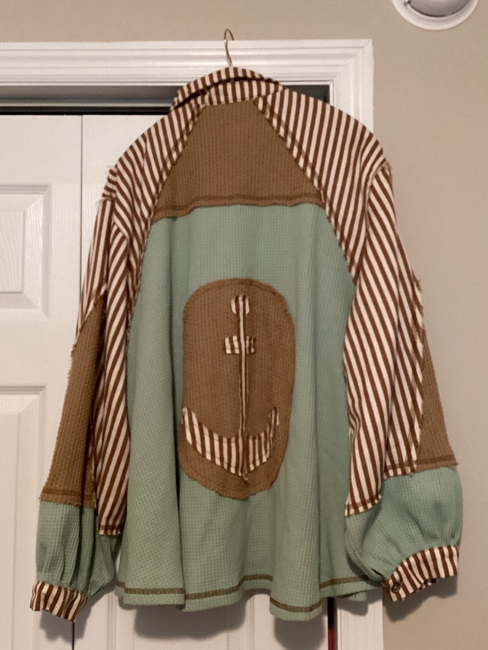 Women’s Two-Tone Brown & Sage Patchwork Sweater Jacket